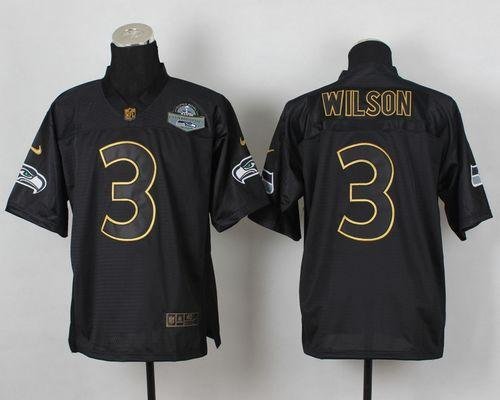 Nike Seahawks #3 Russell Wilson Black Gold No. Fashion Stitched NFL Elite Jersey