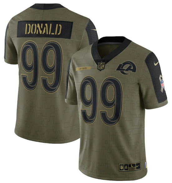 Olive Los Angeles Rams #99 Aaron Donald 2021 Salute To Service Limited Stitched Jersey - LAR548
