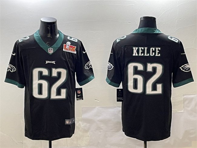 Black Philadelphia Eagles #62 Jason Kelce 2025 Super Bowl LIX Patch Vapor Untouchable Limited Stitched Football Jersey - PEL108