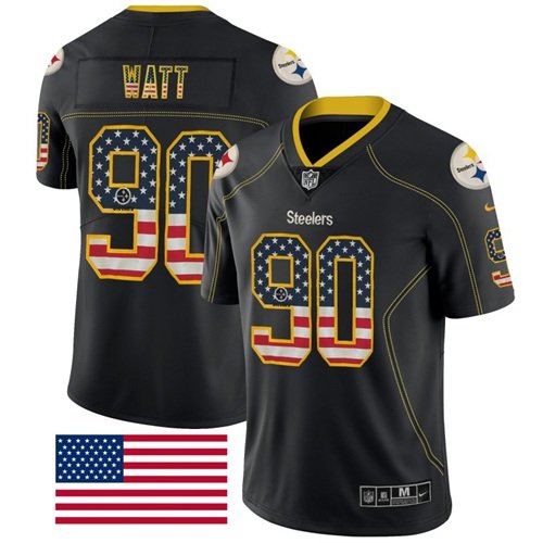 Nike Steelers #90 T. J. Watt Black Stitched NFL Limited Rush USA Flag Jersey - PSJ665
