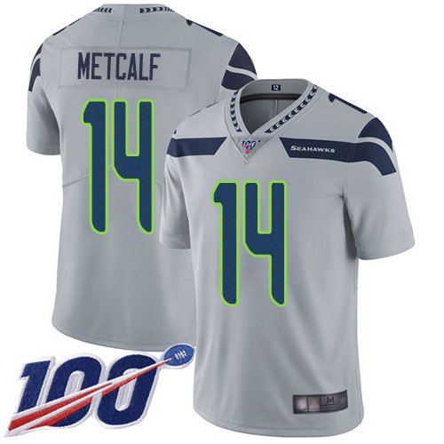 Nike Seahawks #14 D.K. Metcalf Grey Alternate Stitched NFL 100th Season Vapor Limited Jersey