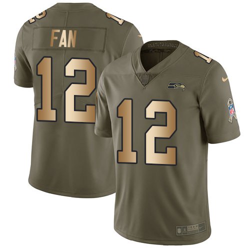 Nike Seahawks #12 Fan Olive/Gold Stitched NFL Limited 2017 Salute To Service Jersey