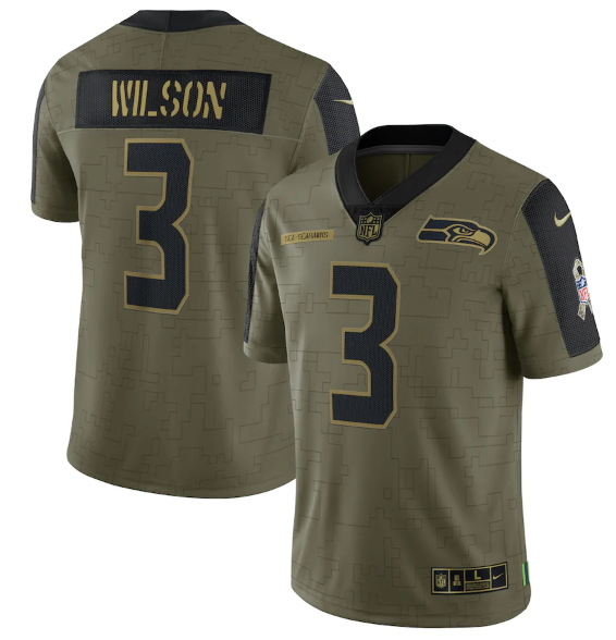 Olive Seattle Seahawks #3 Russell Wilson 2021 Salute To Service Limited Stitched Jersey