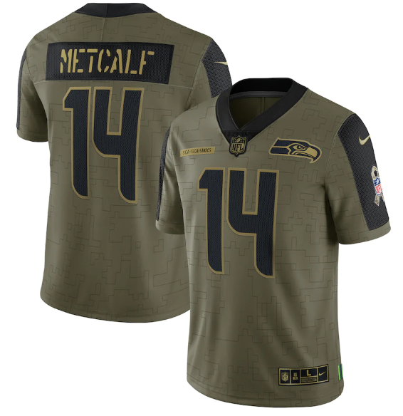 Olive Seattle Seahawks #14 D.K. Metcalf 2021 Salute To Service Limited Stitched Jersey