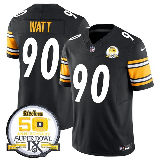 Black Pittsburgh Steelers #90 T.J. Watt 2024 F.U.S.E. 50th Anniversary Of Super Bowl IX Alternate Vapor Untouchable Limited Stitched Jersey - PSJ103
