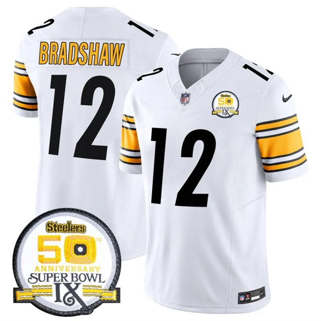 White Pittsburgh Steelers #12 Terry Bradshaw 2024 F.U.S.E. 50th Anniversary Of Super Bowl IX Alternate Vapor Untouchable Limited Stitched Jersey - PSJ464
