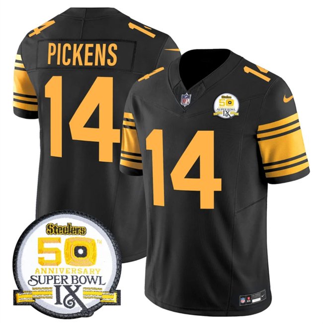 Black Pittsburgh Steelers #14 George Pickens 2024 F.U.S.E. 50th Anniversary Of Super Bowl IX Color Rush Limited Stitched Jersey - PSJ16