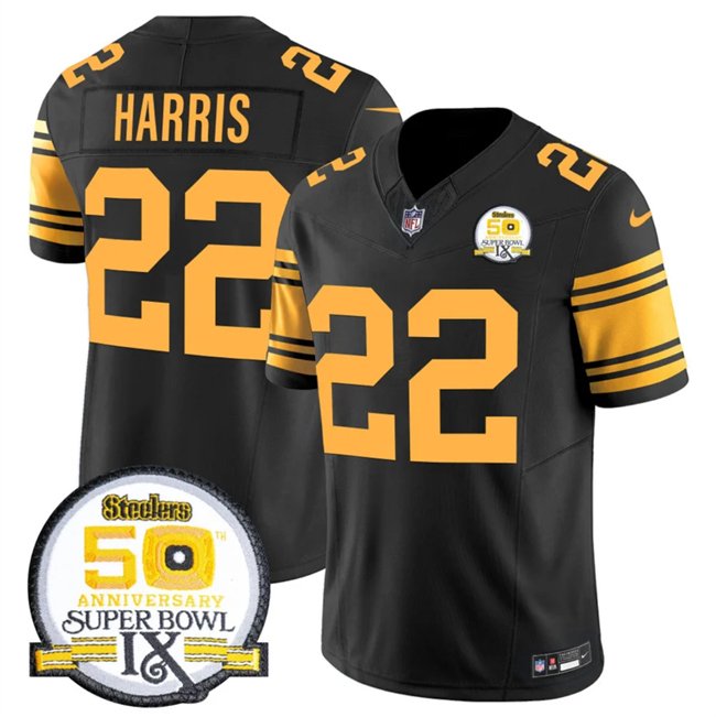 Black Pittsburgh Steelers #22 Najee Harris 2024 F.U.S.E. 50th Anniversary Of Super Bowl IX Color Rush Limited Stitched Jersey - PSJ535