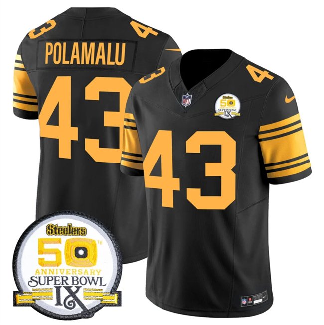 Black Pittsburgh Steelers #43 Troy Polamalu 2024 F.U.S.E. 50th Anniversary Of Super Bowl IX Color Rush Limited Stitched Jersey - PSJ72