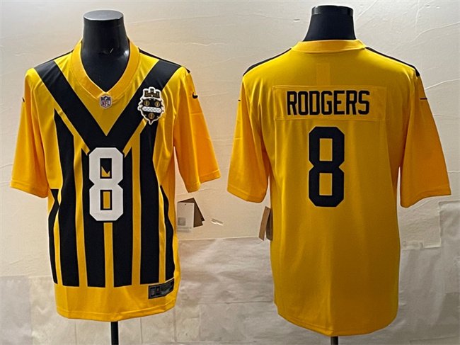 Gold Pittsburgh Steelers #8 Aaron Rodgers 1933 Throwback Alternate Stitched Football Jersey - PSJ527