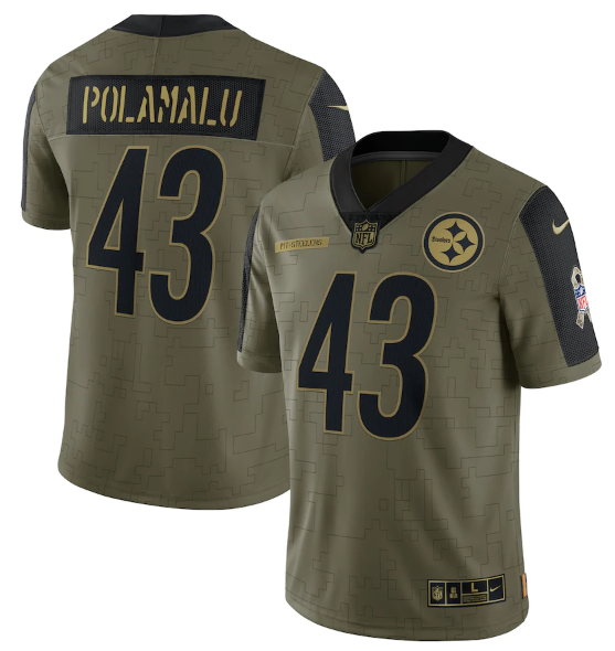 Olive Pittsburgh Steelers #43 Troy Polamalu 2021 Salute To Service Limited Stitched Jersey - PSJ576