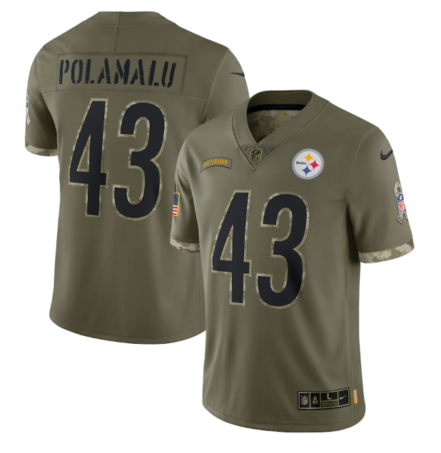 Pittsburgh Steelers #43 Troy Polamalu Olive 2022 Salute To Service Limited Stitched Jersey - PSJ807