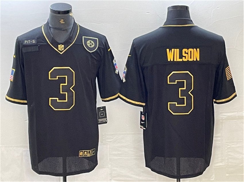 Black/Gold Pittsburgh Steelers #3 Russell Wilson Salute To Service Limited Stitched Jersey - PSJ109