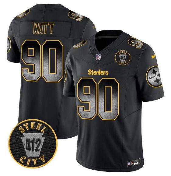 Black Pittsburgh Steelers #90 T.J. Watt F.U.S.E. Arch Smoke 412 Patch Vapor Limited Stitched Football Jersey - PSJ196