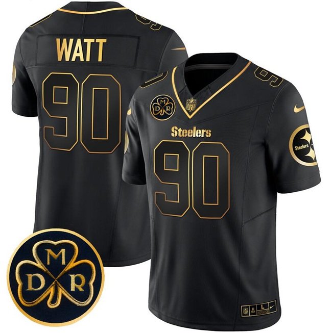 Black/Gold Pittsburgh Steelers #90 T.J. Watt F.U.S.E. DMR Patch Vapor Limited Stitched Football Jersey - PSJ607