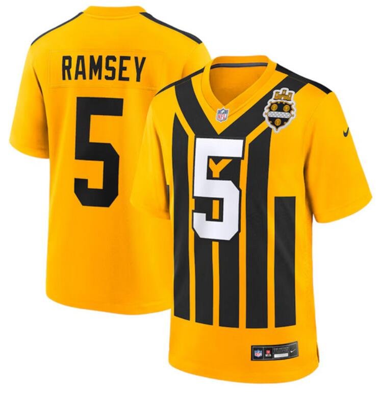 Gold Pittsburgh Steelers #5 Jalen Ramsey 1933 Throwback Alternate Football Stitched Football Game Jersey - PSJ121