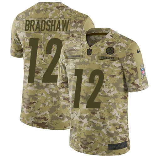 Nike Steelers #12 Terry Bradshaw Camo Stitched NFL Limited 2018 Salute To Service Jersey - PSJ433
