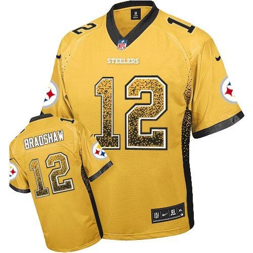 Nike Steelers #12 Terry Bradshaw Gold Stitched NFL Elite Drift Fashion Jersey - PSJ266