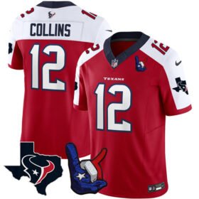 Red/White Houston Texans #12 Nico Collins 2023 F.U.S.E. With Hand Sign Throwing Up The H Patch Vapor Untouchable Limited Stitched Football Jersey - HTJ392