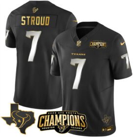 Black Golden Houston Texans #7 C.J. Stroud 2023 F.U.S.E. With AFC South Champions Patch And Team Logo Patch Limited Stitched Football Jersey - HTJ36