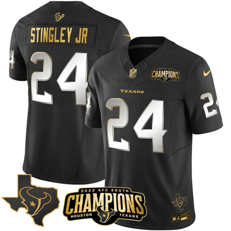 Black Golden Houston Texans #24 Derek Stingley Jr. 2023 F.U.S.E. With AFC South Champions Patch And Team Logo Patch Limited Stitched Football Jersey - HTJ72