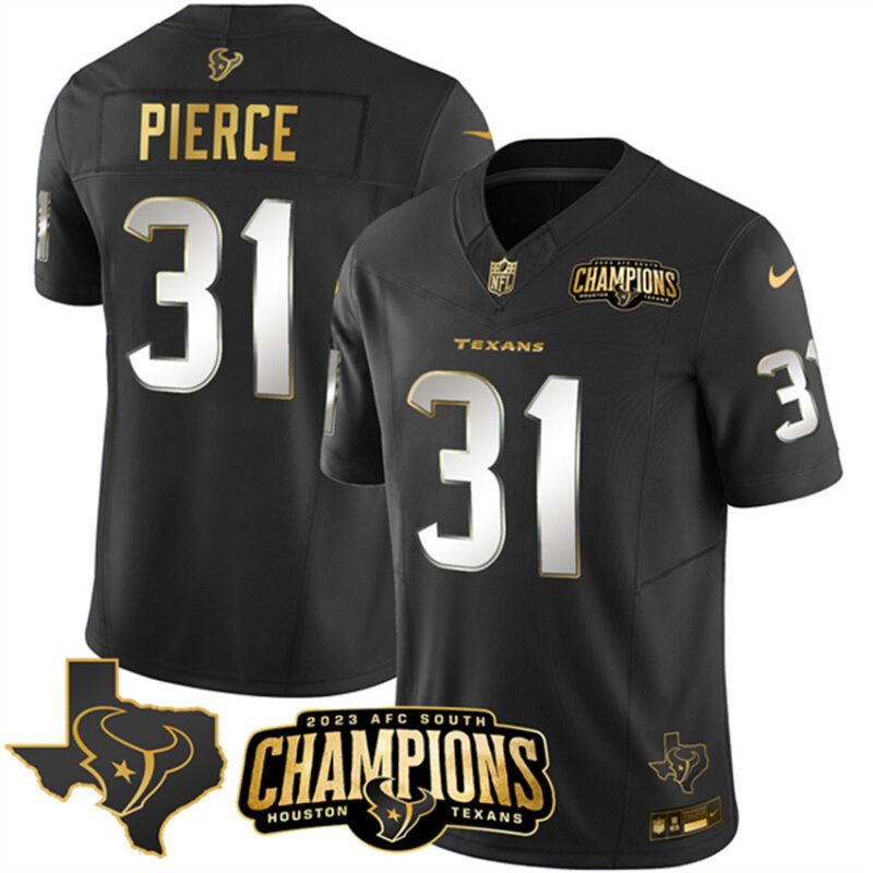 Black Golden Houston Texans #31 Dameon Pierce 2023 F.U.S.E. With AFC South Champions Patch And Team Logo Patch Limited Stitched Football Jersey - HTJ153