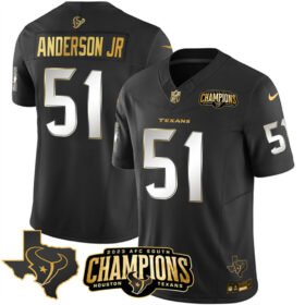 Black Golden Houston Texans #51 Will Anderson Jr. 2023 F.U.S.E. With AFC South Champions Patch And Team Logo Patch Limited Stitched Football Jersey - HTJ274