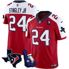 Red/White Houston Texans #24 Derek Stingley Jr. 2023 F.U.S.E. With Hand Sign Throwing Up The H Patch Vapor Untouchable Limited Stitched Football Jersey - HTJ11