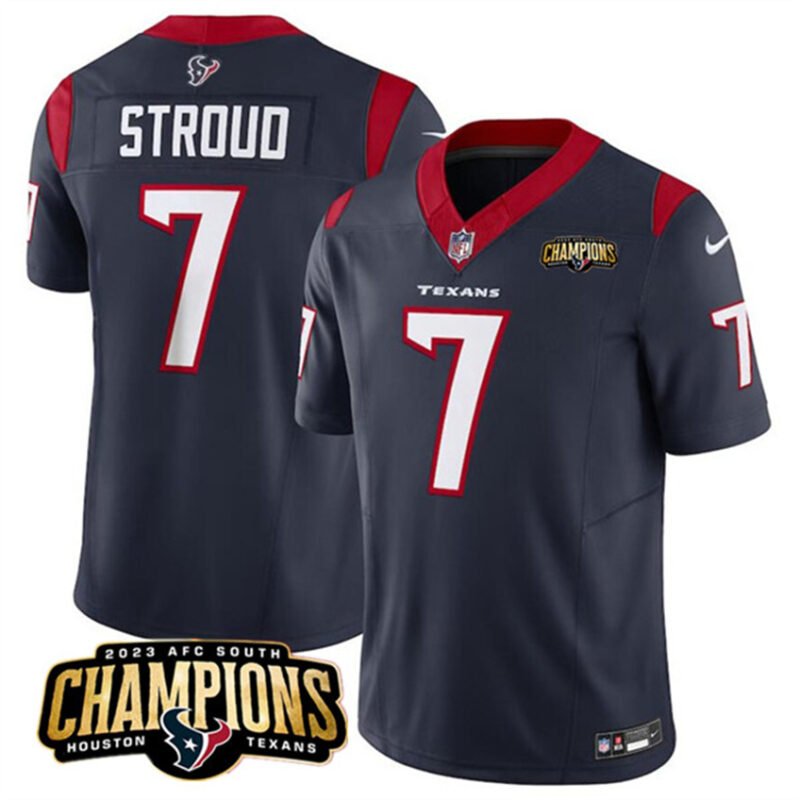 Navy Houston Texans #7 C.J. Stroud 2023 F.U.S.E. AFC South Champions Patch Vapor Untouchable Limited Stitched Football Jersey - HTJ356