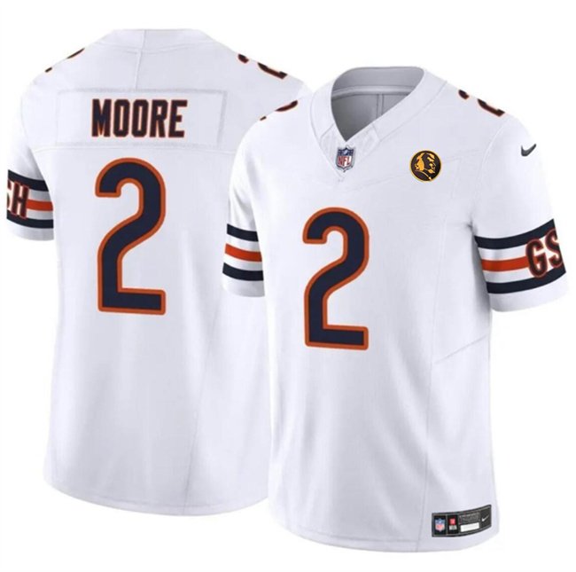 White Chicago Bears #2 DJ Moore 2023 F.U.S.E. With John Madden Patch Vapor Limited Stitched Football Jersey - CBJ48