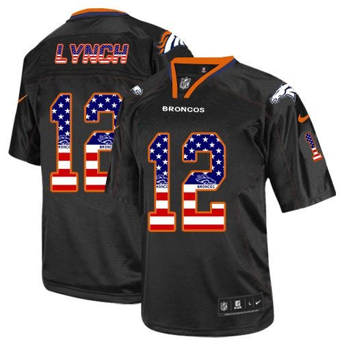 Nike Broncos #12 Paxton Lynch Black Stitched NFL Elite USA Flag Fashion Jersey
