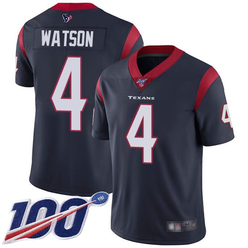 Nike Texans #4 Deshaun Watson Navy Blue Team Color Stitched NFL 100th Season Vapor Limited Jersey - HTJ185