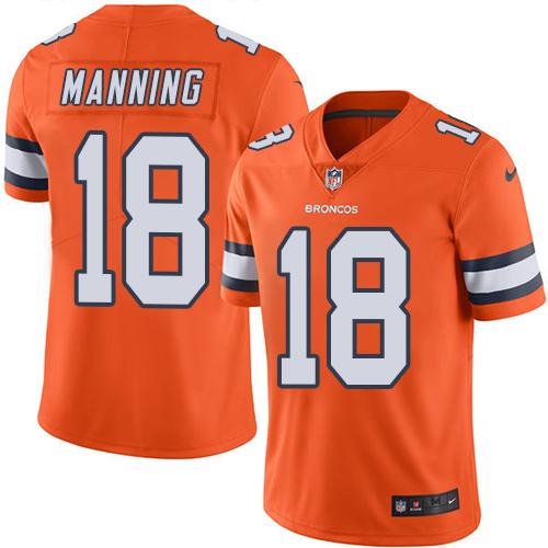 Nike Broncos #18 Peyton Manning Orange Stitched NFL Limited Rush Jersey