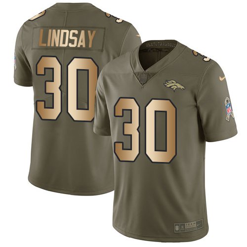 Nike Broncos #30 Phillip Lindsay Olive/Gold Stitched NFL Limited 2017 Salute To Service Jersey