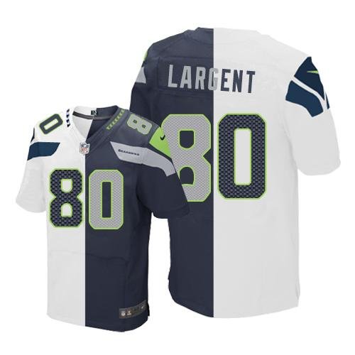 Nike Seahawks #80 Steve Largent White/Steel Blue Stitched NFL Elite Split Jersey