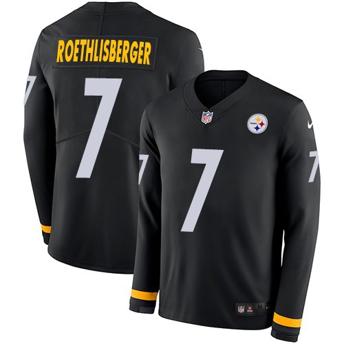 Nike Steelers #7 Ben Roethlisberger Black Team Color Stitched NFL Limited Therma Long Sleeve Jersey - PSJ641