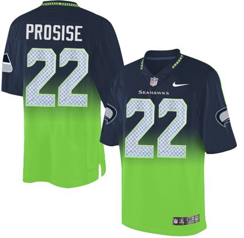 Nike Seahawks #22 C. J. Prosise Steel Blue/Green Stitched NFL Elite Fadeaway Fashion Jersey