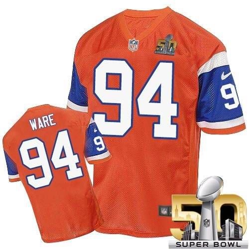 Broncos Orange #94 DeMarcus Ware Throwback Super Bowl 50 Stitched NFL Elite Jersey