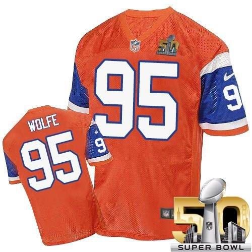 Broncos Orange #95 Derek Wolfe Throwback Super Bowl 50 Stitched NFL Elite Jersey