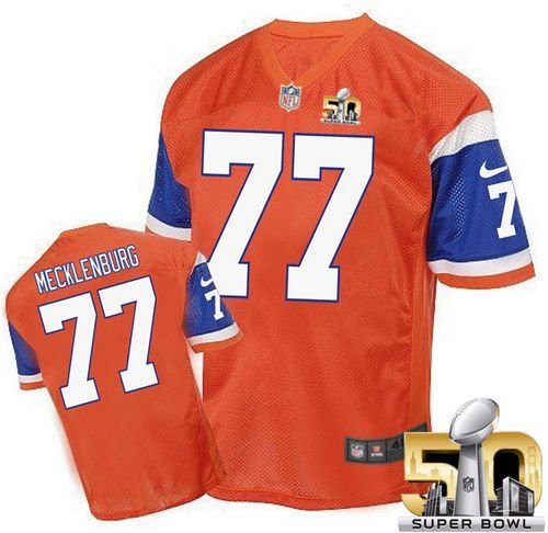 Broncos Orange #77 Karl Mecklenburg Super Bowl 50 Stitched NFL Elite Throwback Jersey
