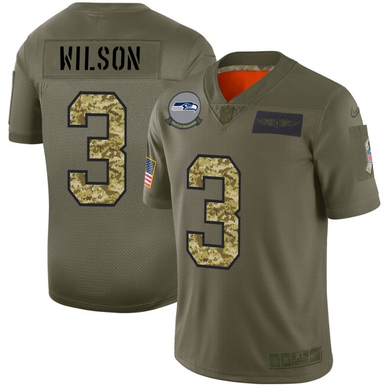 Seattle Seahawks #3 Russell Wilson Nike 2019 Olive Camo Salute To Service Limited NFL Jersey