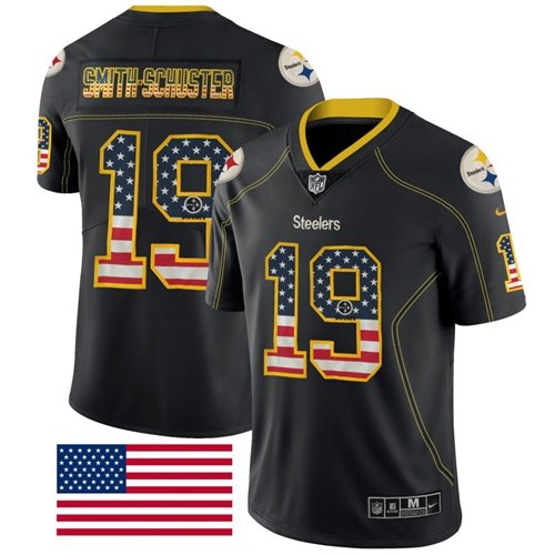 Nike Steelers #19 JuJu Smith-Schuster Black Stitched NFL Limited Rush USA Flag Jersey - PSJ268