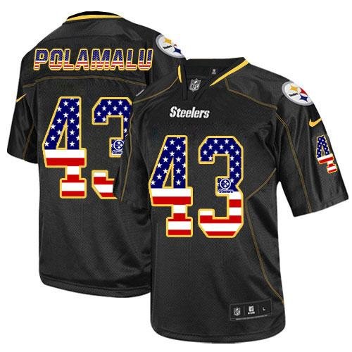 Nike Steelers #43 Troy Polamalu Black Stitched NFL Elite USA Flag Fashion Jersey - PSJ430