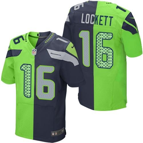 Nike Seahawks #16 Tyler Lockett Steel Blue/Green Stitched NFL Elite Split Jersey