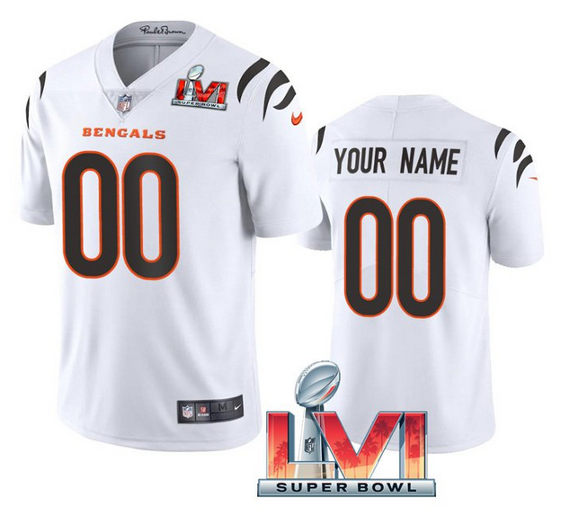 White Cincinnati Bengals ACTIVE PLAYER Custom 2022 Super Bowl LVI Vapor Limited Stitched Jersey - CCB61
