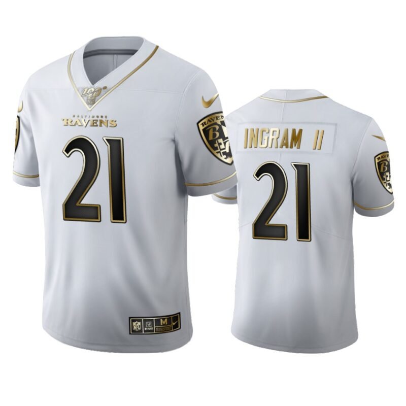 Baltimore Ravens #21 Mark Ingram II Nike White Golden Edition Vapor Limited NFL 100 Jersey - BRJ02