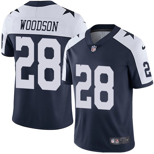Nike Cowboys #28 Darren Woodson Navy Blue Thanksgiving Stitched NFL Vapor Untouchable Limited Throwback Jersey - DLC35