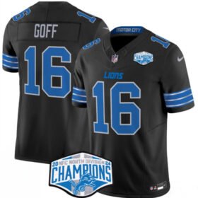 Black Detroit Lions #16 Jared Goff 2024 NFC North Champions F.U.S.E. Vapor Limited Stitched Jersey - DTL133