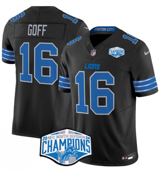 Black Detroit Lions #16 Jared Goff 2024 NFC North Champions F.U.S.E. Vapor Limited Stitched Jersey - DTL133