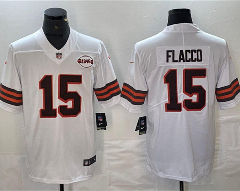 White Cleveland Browns #15 Joe Flacco 1946 Collection Vapor Untouchable Limited Stitched Jersey - CLB287